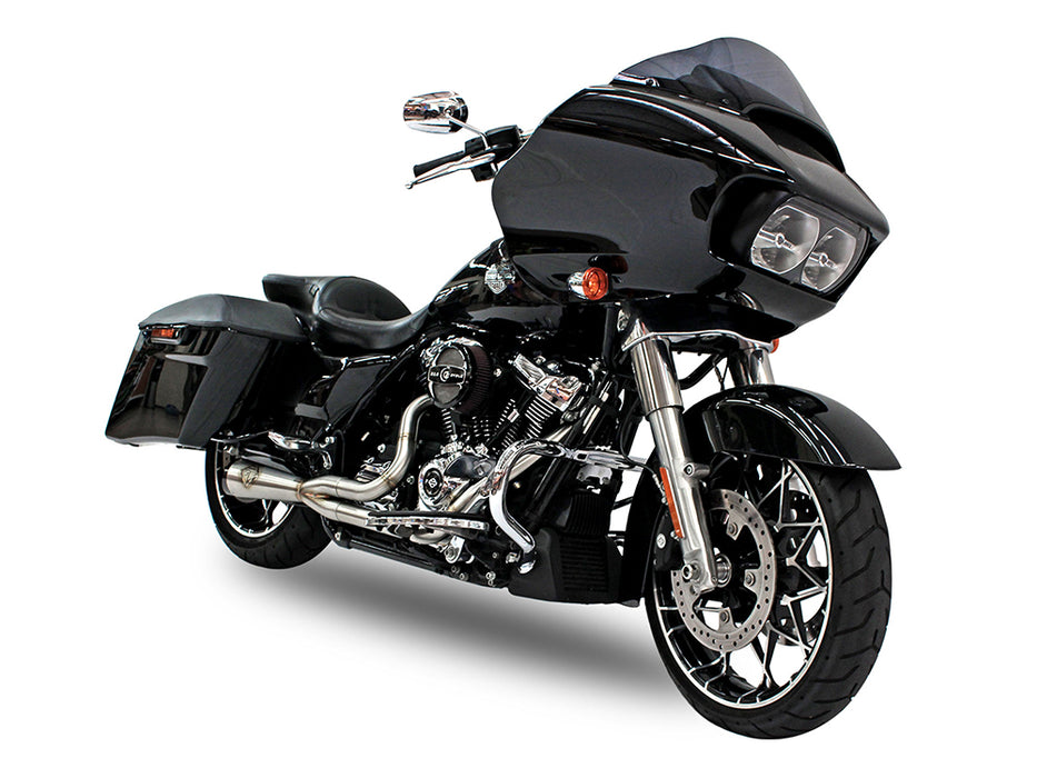 2-into-1 Cutback Exhaust - Stainless Steel with Black End Cap. Fits Touring 2017up.