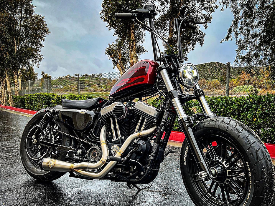 2-into-1 Cutback Exhaust - Stainless Steel with Black End Cap. Fits Sportster 2014-2021