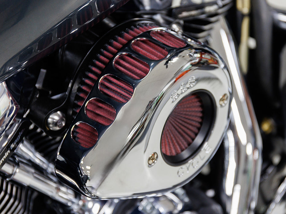 +1 Inch Air Stinger Stealth Air Cleaner Kit - Chrome Teardrop. Fits CVO Touring 2023up, Street Glide & Road Glide 2024up, Touring 2025up & Softail 2025up with Stock 58mm, SE 64mm or SE 68mm Throttle Body