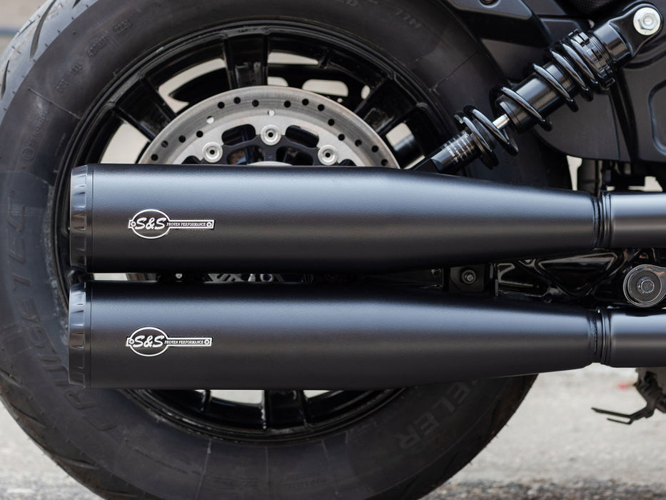 4in. Grand National Slip-On Mufflers - Black with Black End Caps. Fits Indian Scout 2015-2024