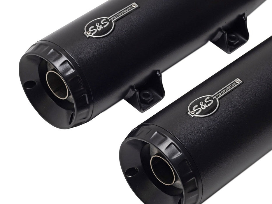 S&S CYCLE 4in. Grand National Slip-On Mufflers – Black With Black End Caps. Fits Indian Scout 2015-2024