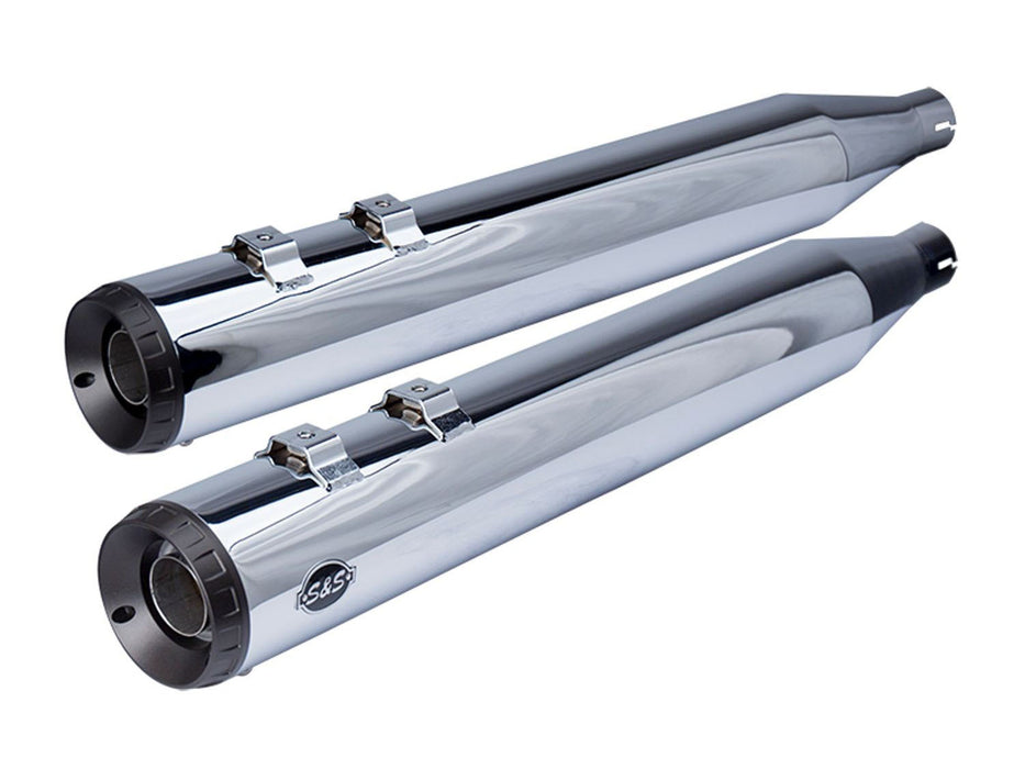 4in. Grand National Slip-On Mufflers - Chrome with Black End Caps. Fits Touring 2017up.