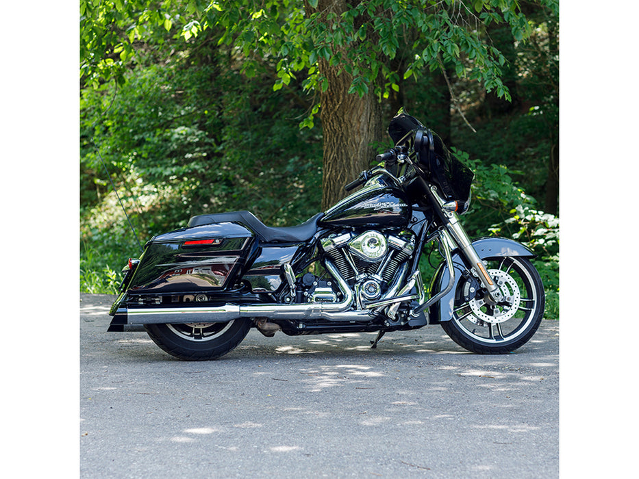4-1/2in. Mk45 Slash Cut Slip-On Mufflers - Chrome with Black Cutlass End Caps. Fits Touring 2017up.
