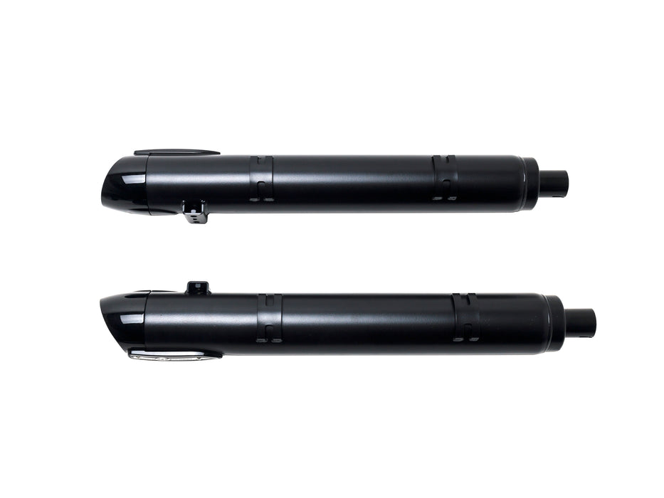 Broadhead 4in. Slip-On Mufflers - Black with Black End Caps. Fits Indian Big Twin 2014up with Hard Saddle Bags.