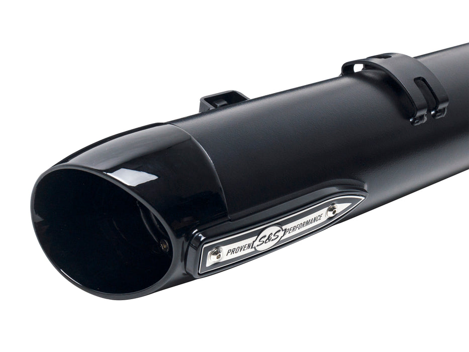 Broadhead 4in. Slip-On Mufflers - Black with Black End Caps. Fits Indian Big Twin 2014up with Hard Saddle Bags.