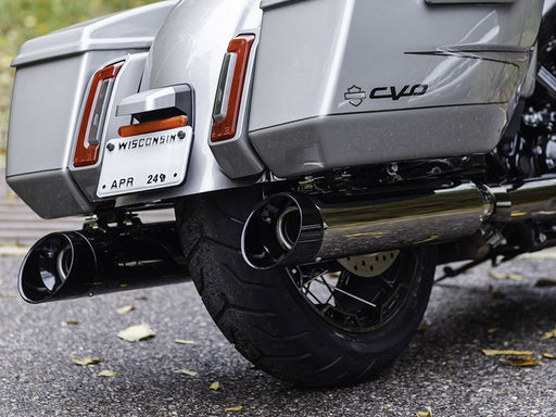 4-1/2in. Mk45 Slip-On Mufflers - Lava Chrome with Black Cutlass End Caps. Fits Touring 2017up.