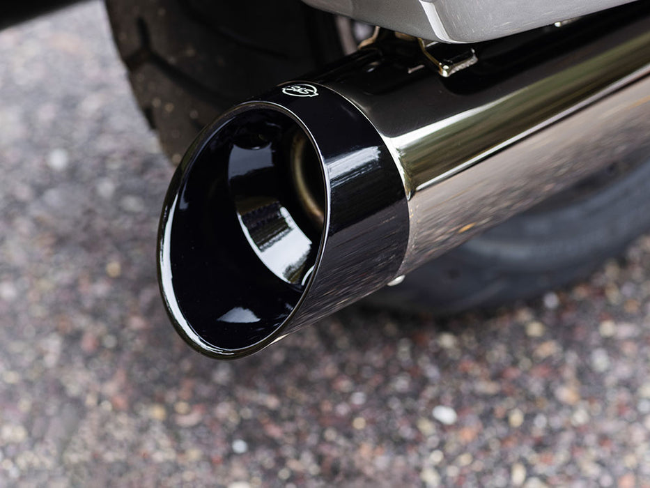 4-1/2in. Mk45 Slip-On Mufflers - Lava Chrome with Black Cutlass End Caps. Fits Touring 2017up.