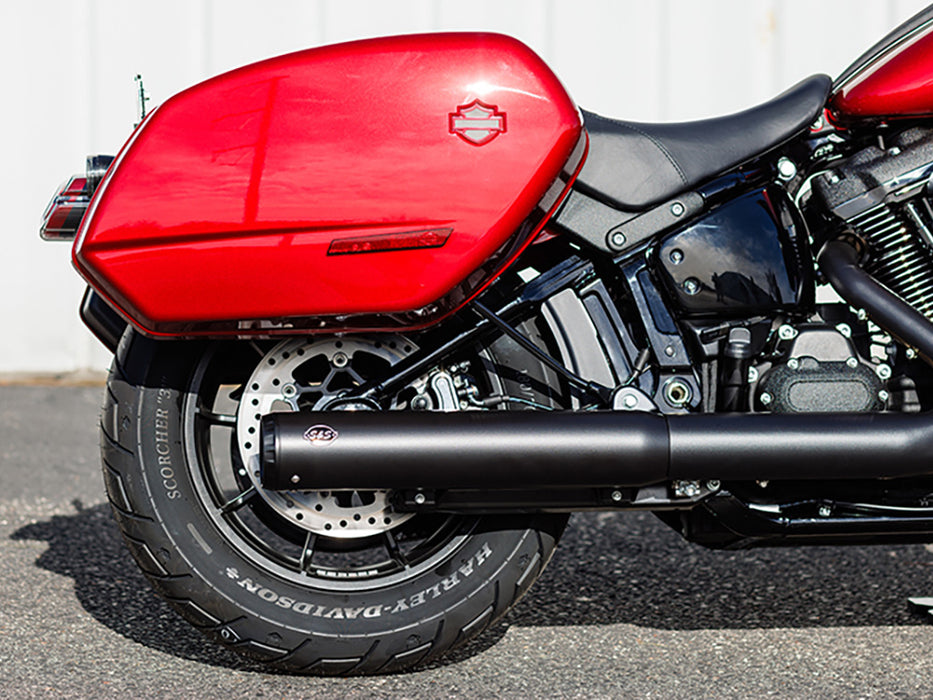 4in. Grand National Slip-On Muffler - Black with Black End Cap. Fits Softail Street Bob, Low Rider S, Low Rider ST & Heritage 2025up