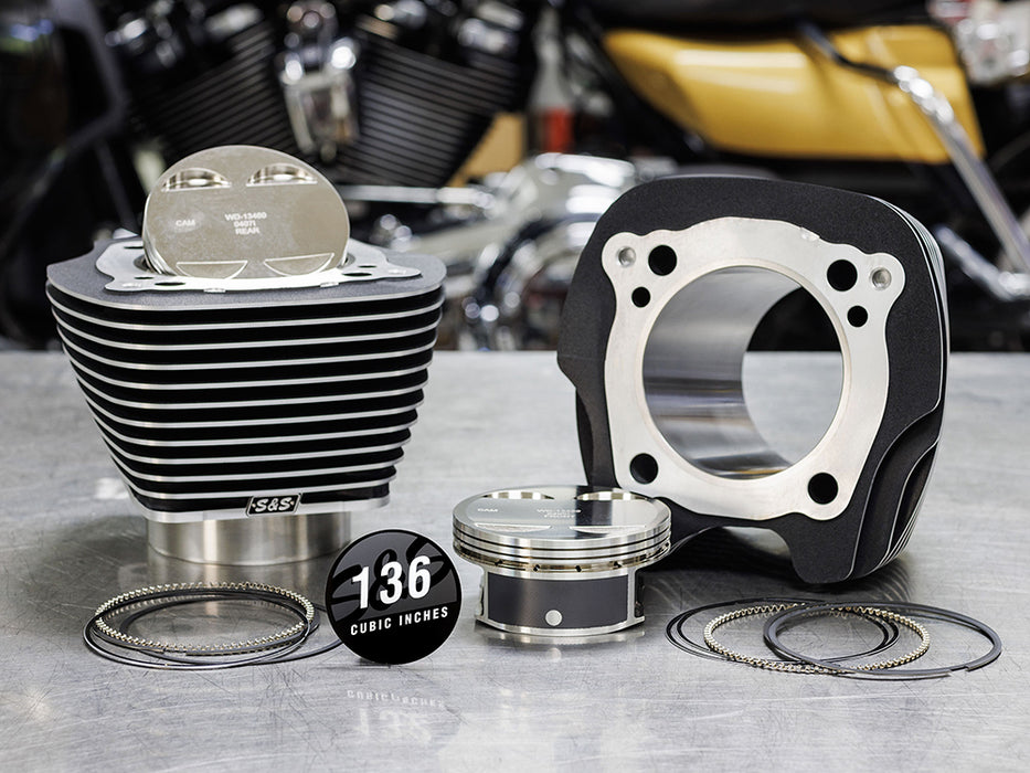 136ci Stroker Big Bore Kit with Highlighted Fins - Black. Fits Milwaukee-Eight 2017up with S&S 4-5/8in. Stroker Flywheel.