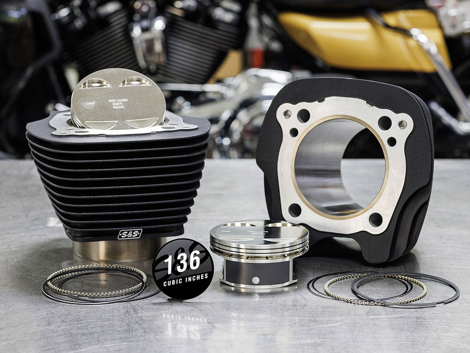 136ci Stroker Big Bore Kit with Non-Highlighted Fins - Black. Fits Milwaukee-Eight 2017up with S&S 4-5/8in. Stroker Flywheel.