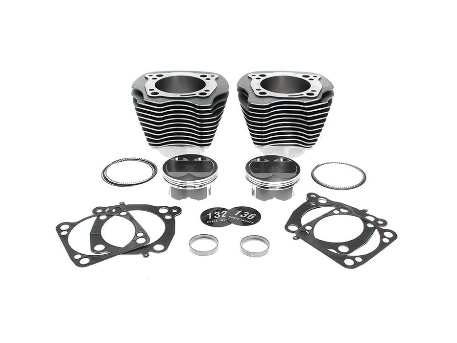 132ci Big Bore Kit with Highlighted Fins & Mid Level Compression - Black Granite. Fits CVO Milwaukee-Eight 2017up with 117ci Engine