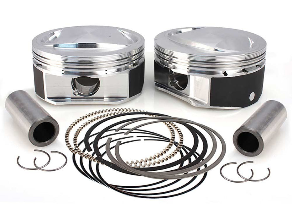 +.010in. High Compression Pistons with 10.6:1 Compression Ratio. Fits CVO Twin Cam 2007-2017 with 110ci Engine & 'S' Models with 110ci Engines.