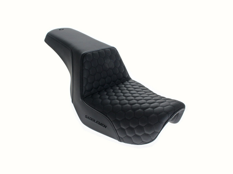 SADDLEMEN Step-Up HC Dual Seat with Black Honeycomb Stitch. Fits Dyna 2006-2017