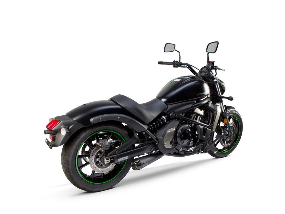 TBR Comp-S 2-Into-1 Exhaust – Black With Carbon Fiber End Cap. Fits Kawasaki Vulcan 'S' 650cc 2015up