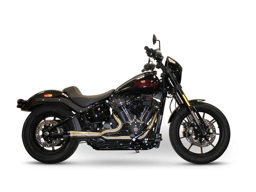Shorty Turnout 2-into-1 Exhaust - Stainless Steel with Black End Cap. Fits Softail 2018up with Non-240 Rear Tyre
