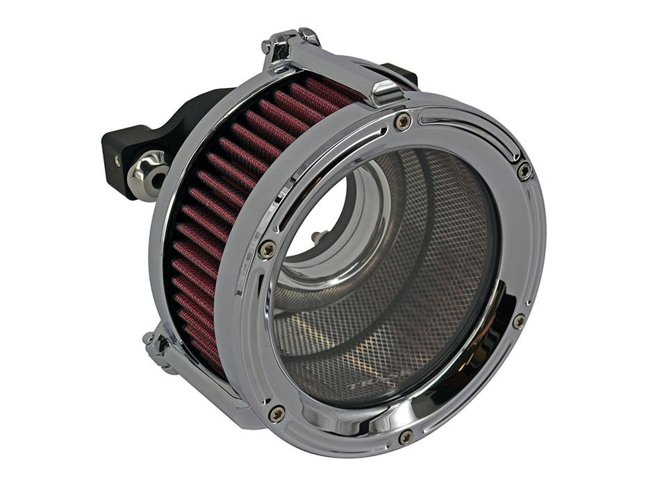 Assault Clear Air Cleaner Kit - Chrome. Fits Softail 2000-2015, Dyna 1999-2017, Touring 1999-2007 with CV Carb or Cable Operated Delphi EFI