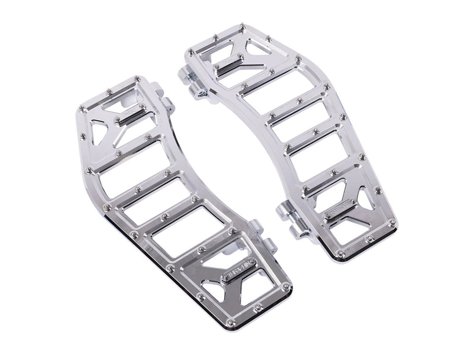 Aggressor Rider Floorboards - Chrome. Fits Touring 1980up, FL Softail 1986-2017 & Dyna Switchback 2012-2016