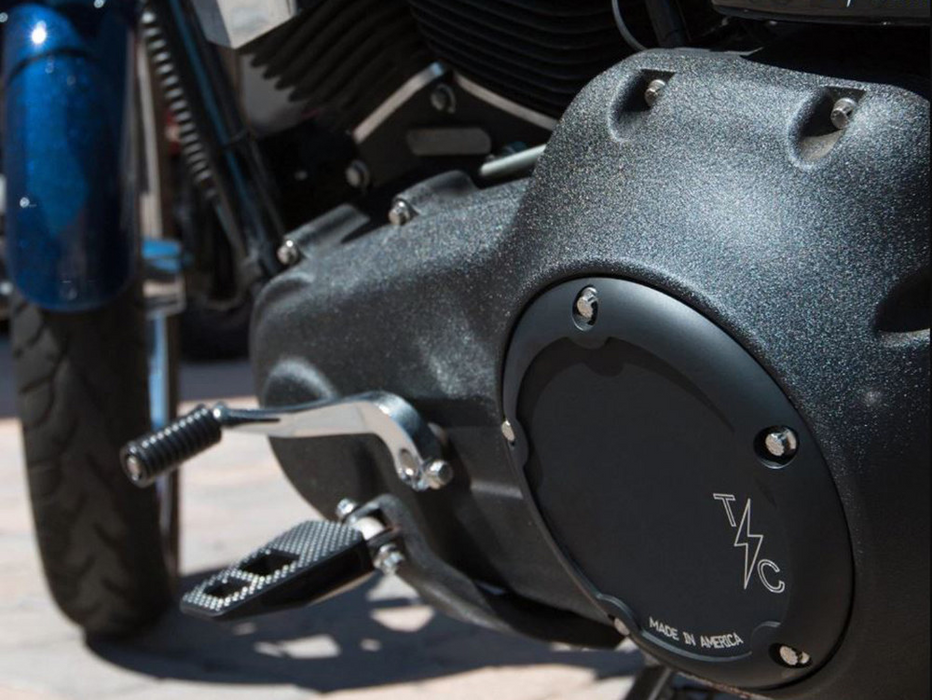 Thrashin Supply 5-Hole Dished Billet Derby Cover – Black. Fits Softail 1999-2018, Dyna 1999-2017 & Touring 1999-2015.