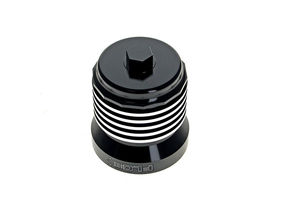 FLO Reusable Oil Filter - Black with Polished Fins. Fits Milwaukee Eight 2017up, Twin Cam 1999-2017, Evolution 1984-1999 & Sportster 1984-2021