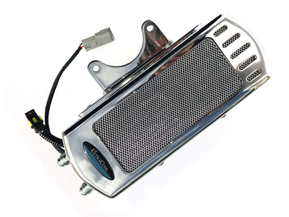 Fan Assisted Side Mount Oil Cooler Kit - Chrome. Fits Dyna 1991-2017