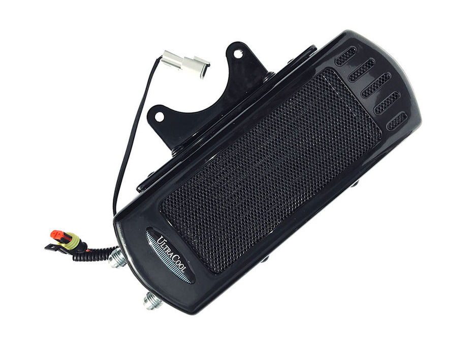 Fan Assisted Side Mount Oil Cooler Kit - Gloss Black. Fits Softail 1985-2017