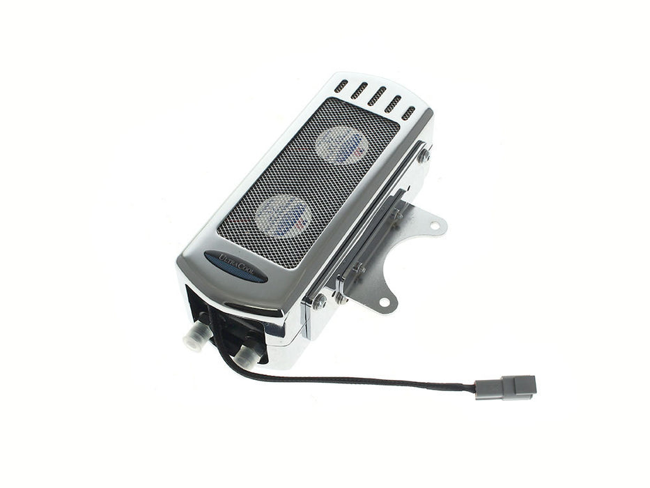 Fan Assisted Side Mount Oil Cooler Kit - Chrome. Fits Touring 1992-2008 and FXR 1992-1994