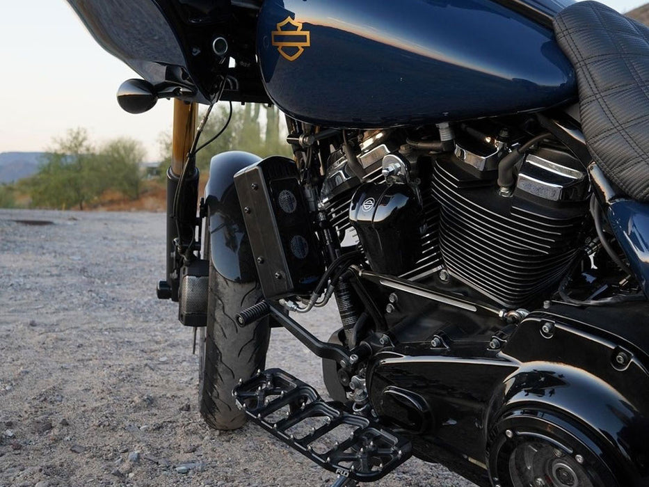 Fan Assisted Side Mount Oil Cooler Kit - Gloss Black. Fits Touring 2017-2024 with Harley-Davidson Full Size Engine Guard