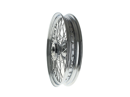 19in. x 2.50in. Front 40 Spoke Cross Laced Wheel - Chrome. Fits Narrow Glide Dyna 1991-1999, FXR 1984-1994 & Sportster 1984-1999.