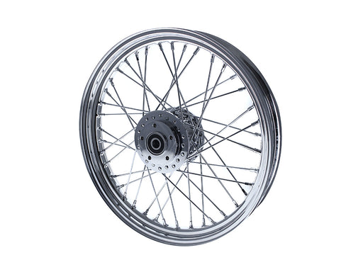 19in. x 2.50in. Front 40 Spoke Cross Laced Wheel - Chrome. Fits Narrow Glide Dyna 2000-2005 & Sportster 2000-2007