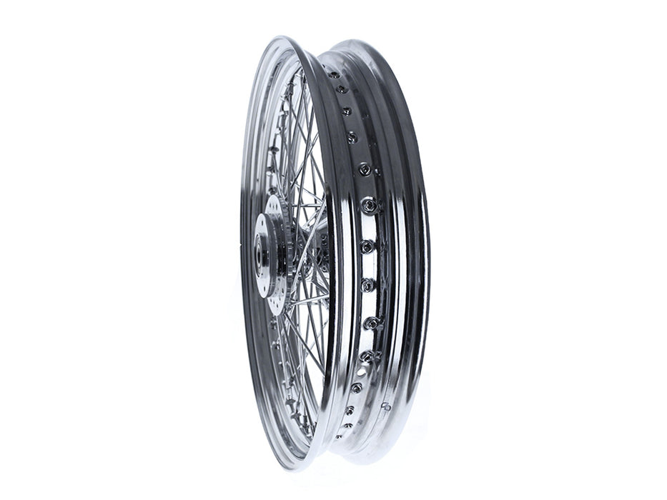 19in. x 2.50in. Front 40 Spoke Cross Laced Wheel - Chrome. Fits Narrow Glide Dyna 2000-2005 & Sportster 2000-2007