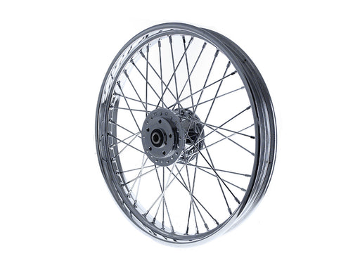 21in. x 2.15in. Front 40 Spoke Cross Laced Wheel - Chrome. Fits Narrow Glide Dyna 1991-1999, FXR 1984-1994 & Sportster 1984-1999.