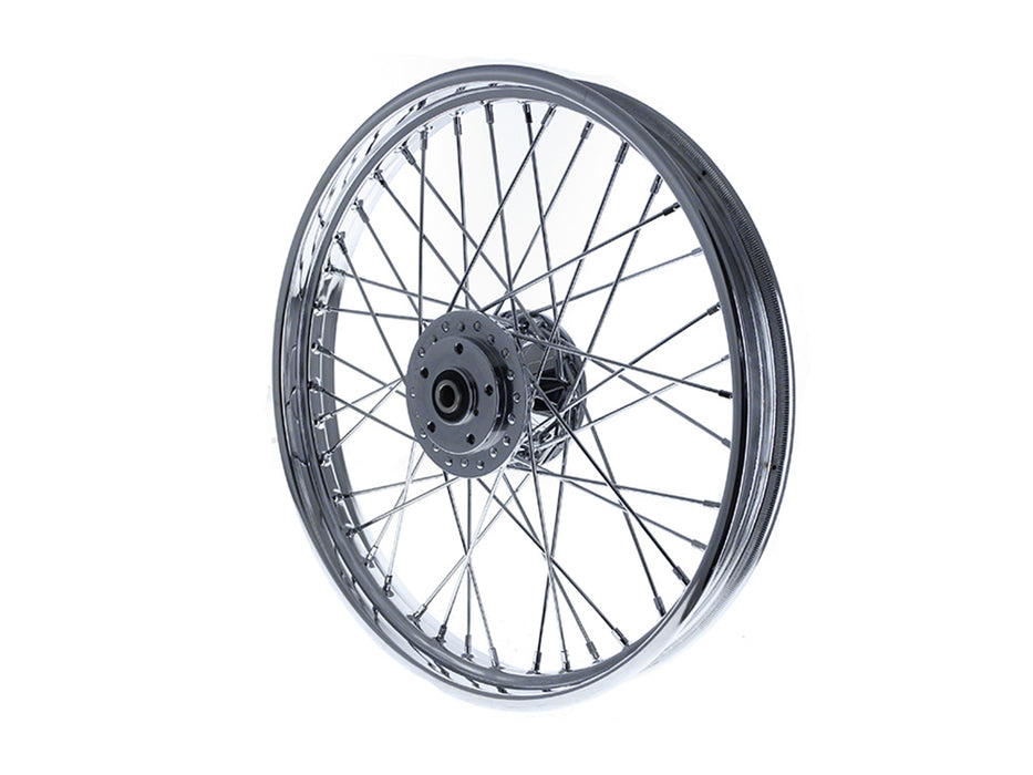 21in. x 2.15in. Front 40 Spoke Cross Laced Wheel - Chrome. Fits Narrow Glide Dyna 1991-1999, FXR 1984-1994 & Sportster 1984-1999.