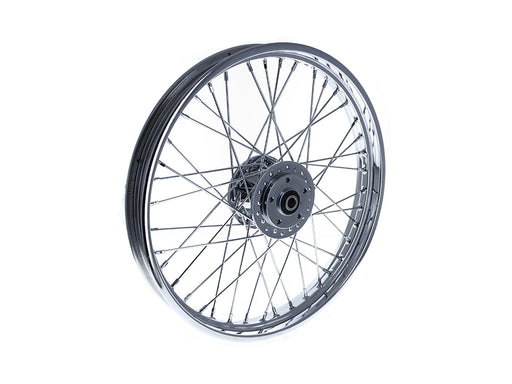 21in. x 2.15in. Front 40 Spoke Cross Laced Wheel - Chrome. Fits Narrow Glide Dyna 1991-1999, FXR 1984-1994 & Sportster 1984-1999.