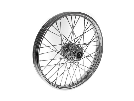 21in. x 2.15in. Front 40 Spoke Cross Laced Wheel - Chrome. Fits Narrow Glide Dyna 2000-2005 & Sportster 2000-2007