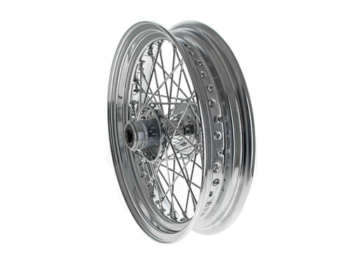 16in. x 3.0in. Front 40 Spoke Cross Laced Wheel - Chrome. Fits FL Softail 1986-1999