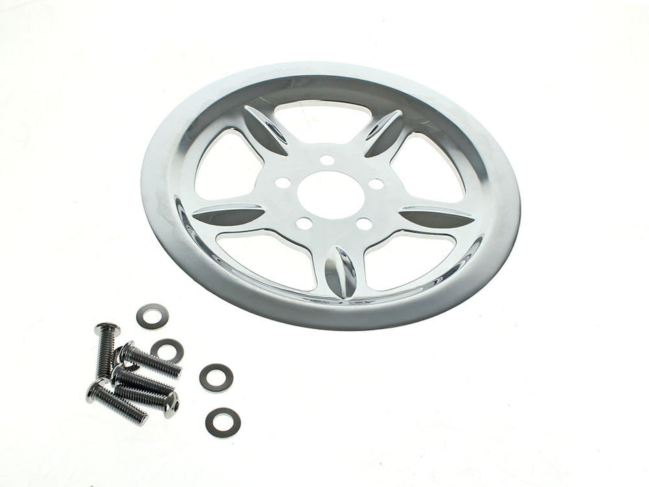 Rear Pulley Cover - Chrome. Fits Sportster 2004-2021 with 68 Tooth Pulley
