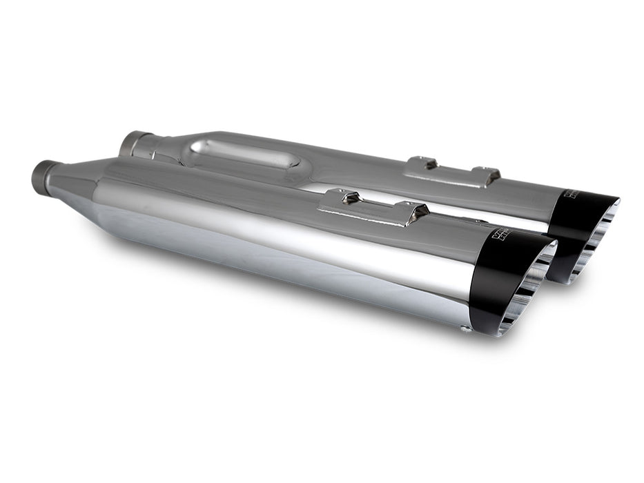 4.5in. Razorback Slash Cut Slip-On Mufflers - Chrome with Black End Caps. Fits Touring 2017up
