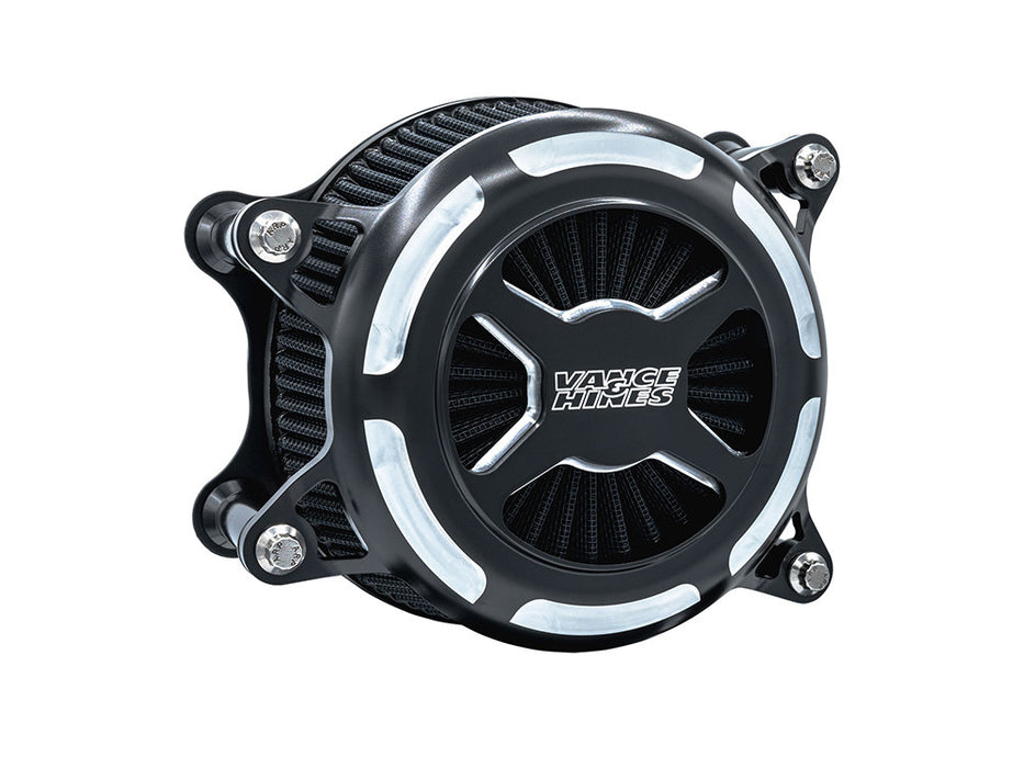VO2 X Air Cleaner Kit - Black Contrast. Fits Softail 2000-2015, Dyna 1999-2017, Touring 1999-2007 with CV Carb or Cable Operated Delphi EFI