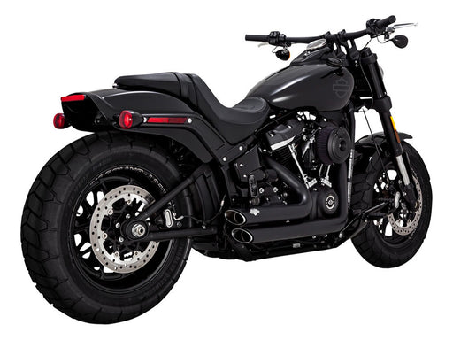 Shortshots Staggered Exhaust - Black. Fits Softail 2018up Non-240 Tyre Models