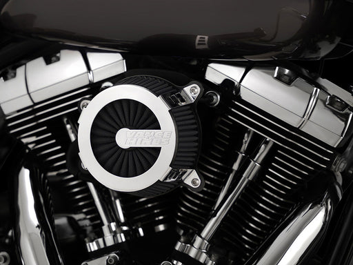 VO2 Cage Fighter Air Cleaner Kit - Chrome. Fits Softail 2000-2015, Dyna 1999-2017, Touring 1999-2007 with CV Carb or Cable Operated Delphi EFI