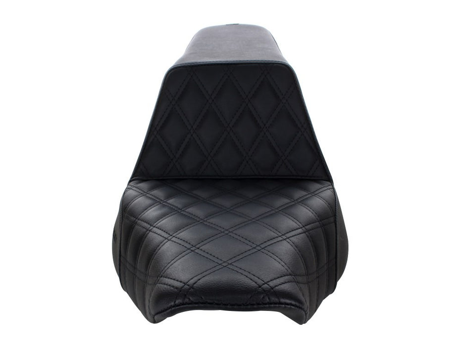 Softail - Saddlemen Step-Up LS Dual Seat with Black Double Diamond Lattice Stitch. Fits Softail Slim 2012-2017 & Blackline 2011-2013.