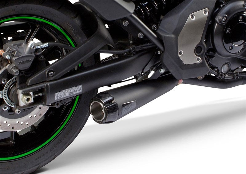 TBR Comp-S 2-Into-1 Exhaust – Black With Carbon Fiber End Cap. Fits Kawasaki Vulcan 'S' 650cc 2015up